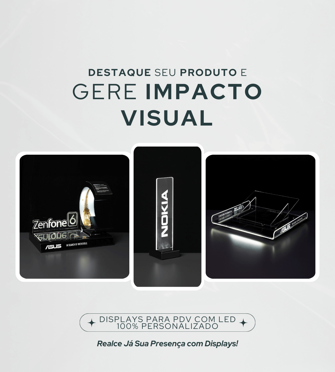 displaysss de acrílico personalizado com led 100%